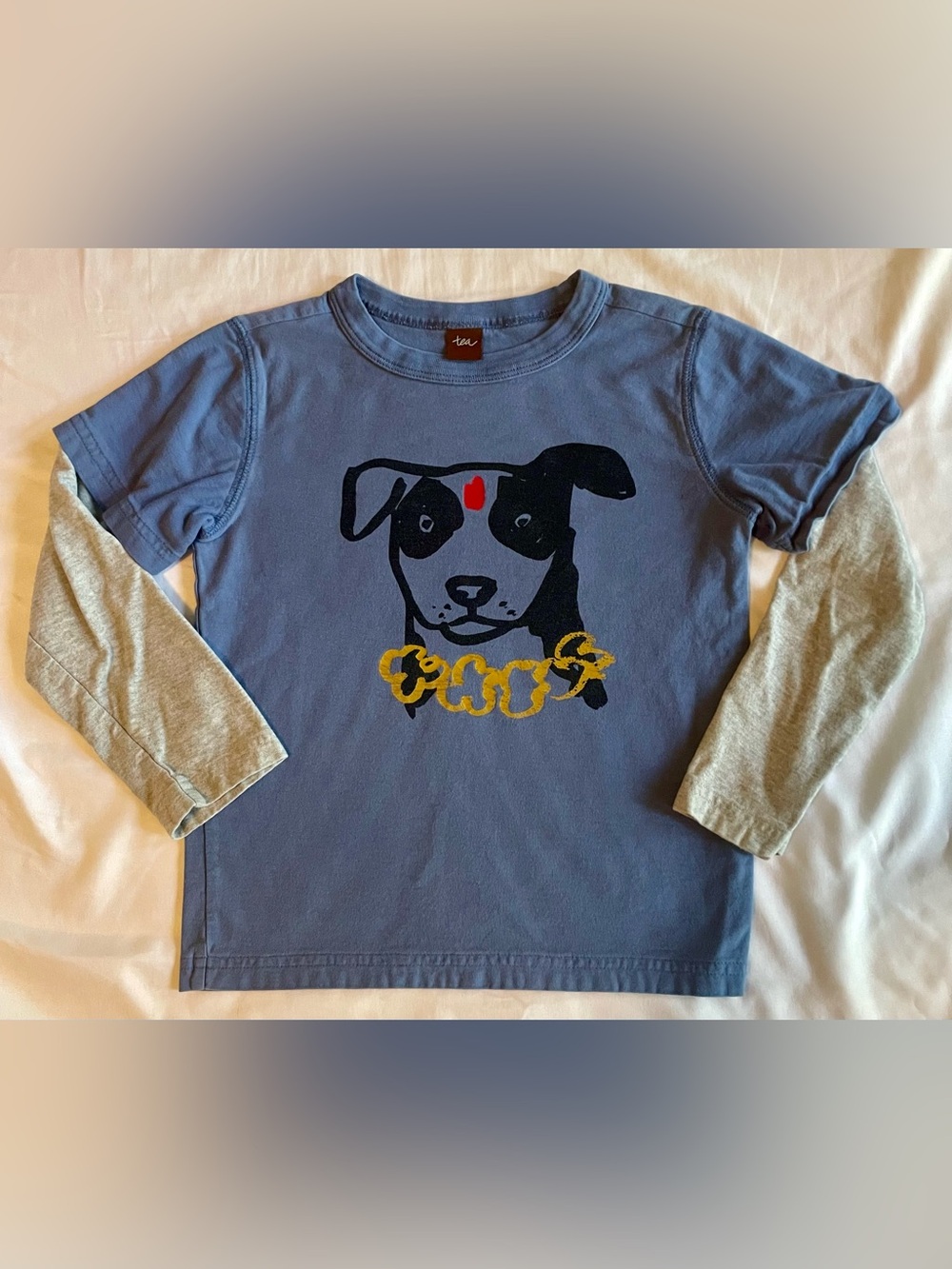 Tea Collection Blue Dog Graphic Layered-Look Long Sleeve Tee